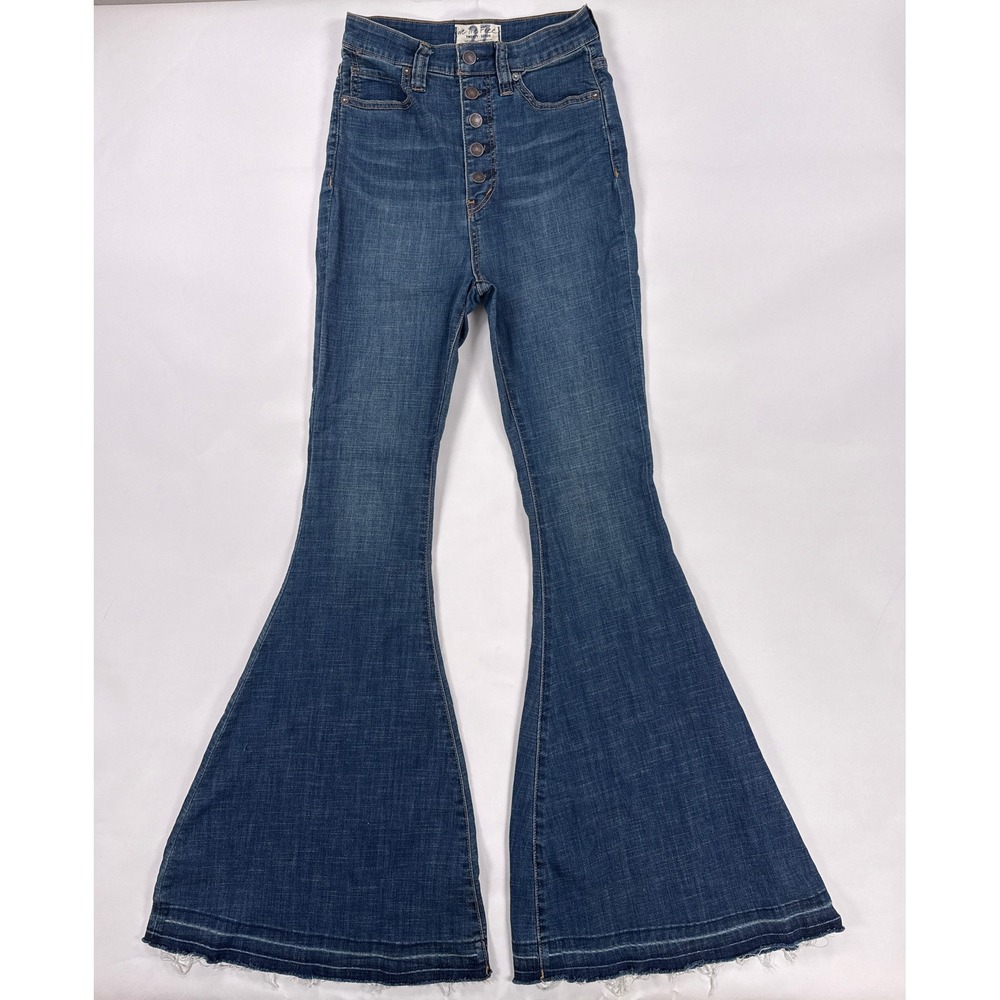 We The Free Womens Jeans 27 Blue Just Float On High Rise Button Fly Flare Boho